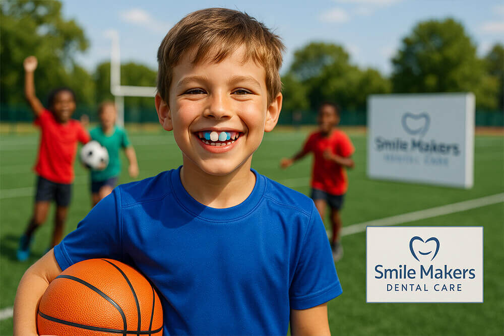Focused on kids' dental health and featuring sports guards for safe play.