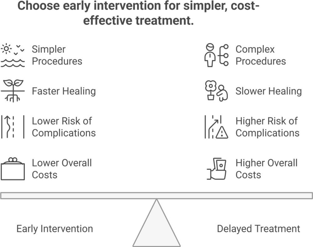 Choose early intervention for simpler, cost-effective treatment.
